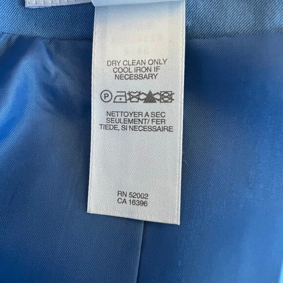 Vintage 90s Liz Claiborne Silk Linen Blue Open Front Blazer Trouser Suit Set 10 - Picture 13 of 14